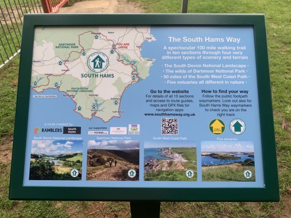 South Hams Way information board at the start of the trail in Borough Park, Totnes